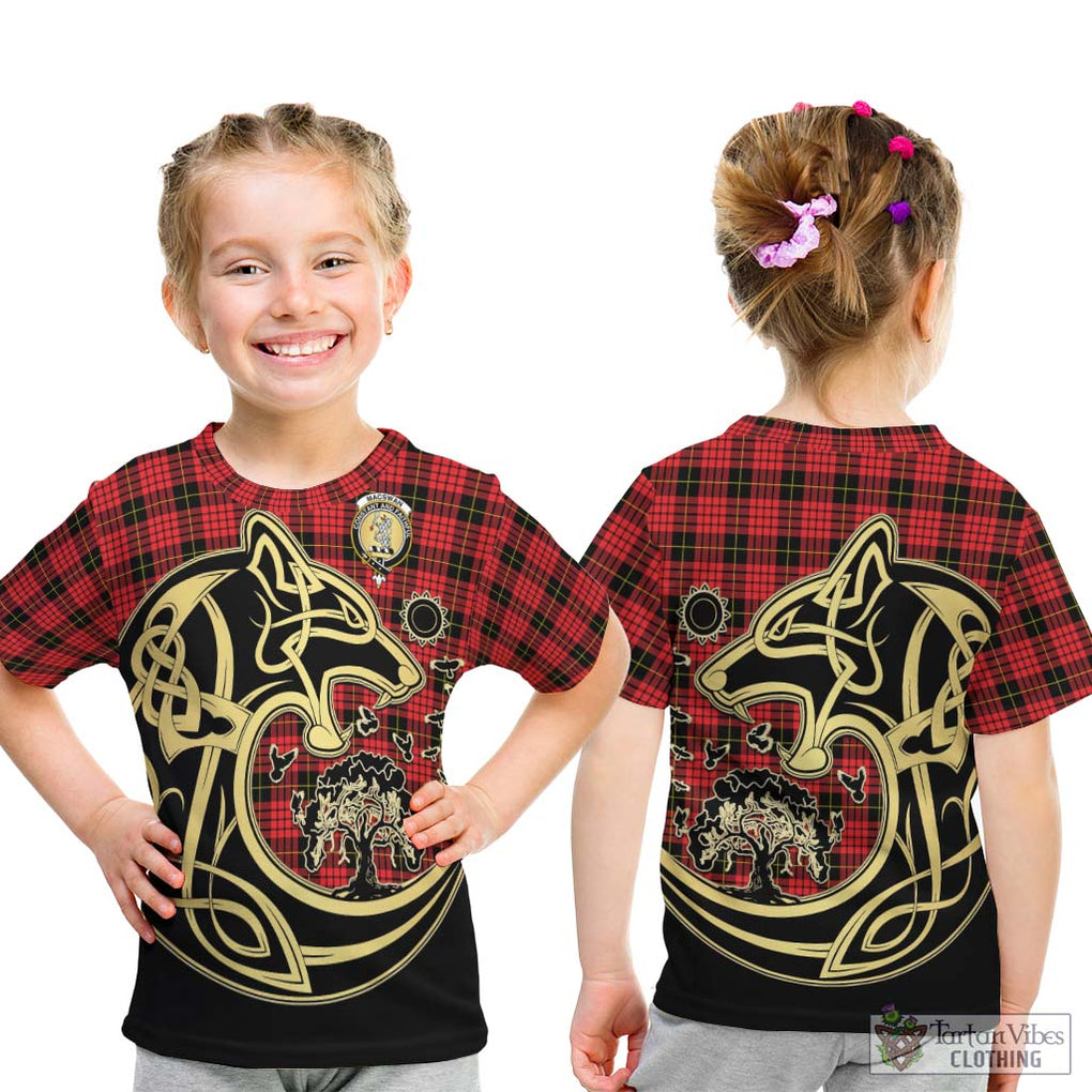 MacSwan Modern Tartan Kid T-Shirt with Family Crest Celtic Wolf Style - Tartan Vibes Clothing