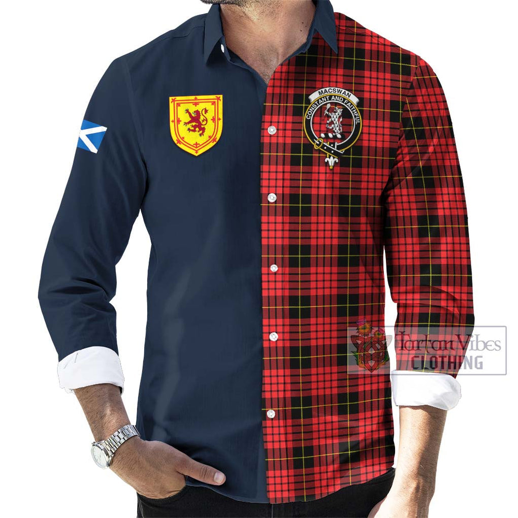 MacSwan Modern Tartan Long Sleeve Button Shirt Alba with Scottish Lion Royal Arm Half Style Men's Shirt - Tartan Vibes Clothing