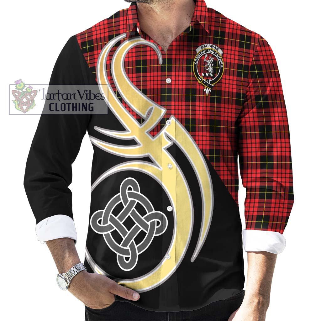 MacSwan Modern Tartan Long Sleeve Button Shirt with Family Crest and Celtic Symbol Style - Tartan Vibes Clothing