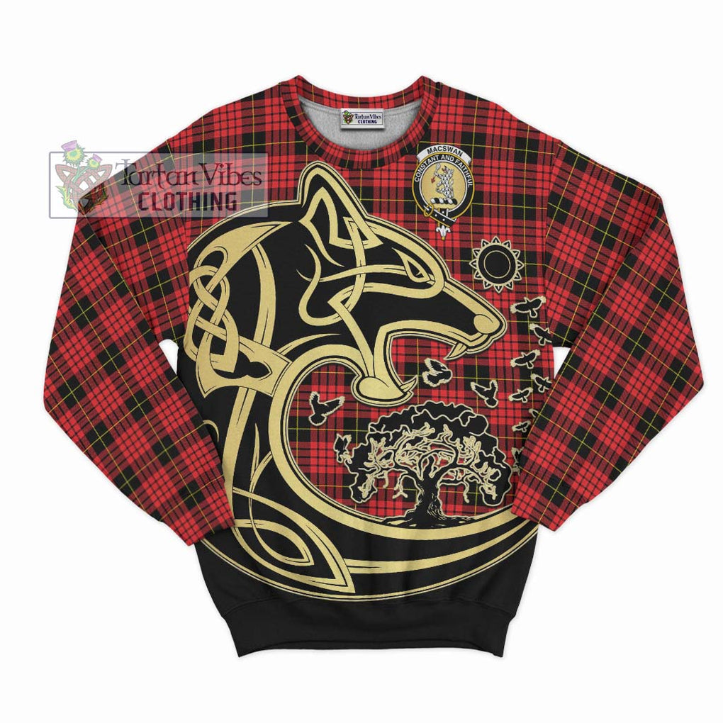MacSwan Modern Tartan Sweatshirt with Family Crest Celtic Wolf Style - Tartan Vibes Clothing