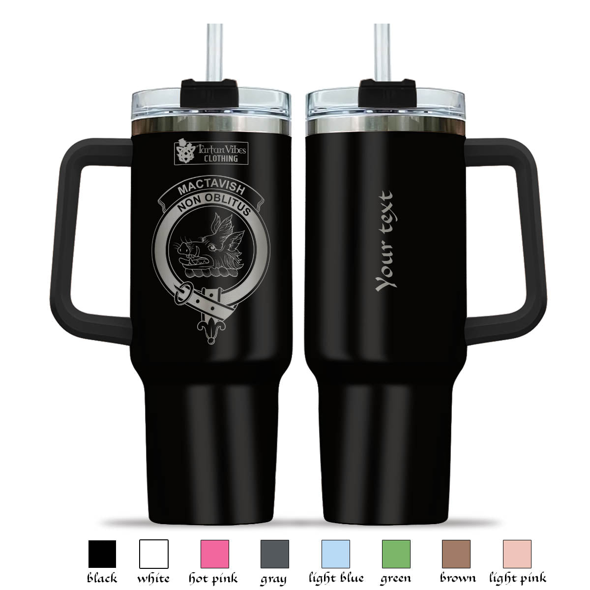 MacTavish (McTavish) Clan Crest Engraved Tumbler with Handle 40 OZ - 2D-tartanvibesclothing