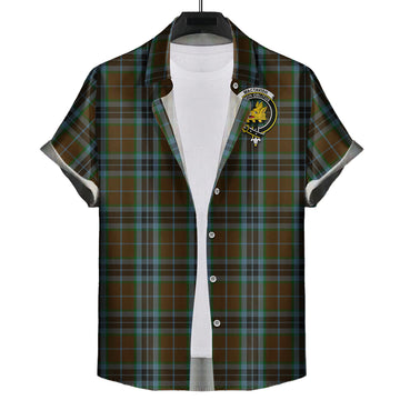 MacTavish Hunting Tartan Short Sleeve Button Down Shirt with Family Crest