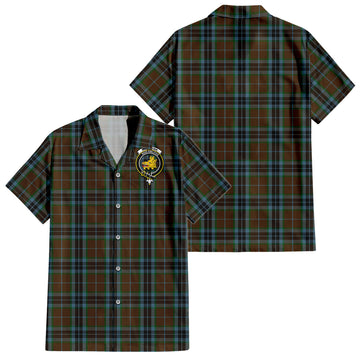 MacTavish Hunting Tartan Short Sleeve Button Down Shirt with Family Crest