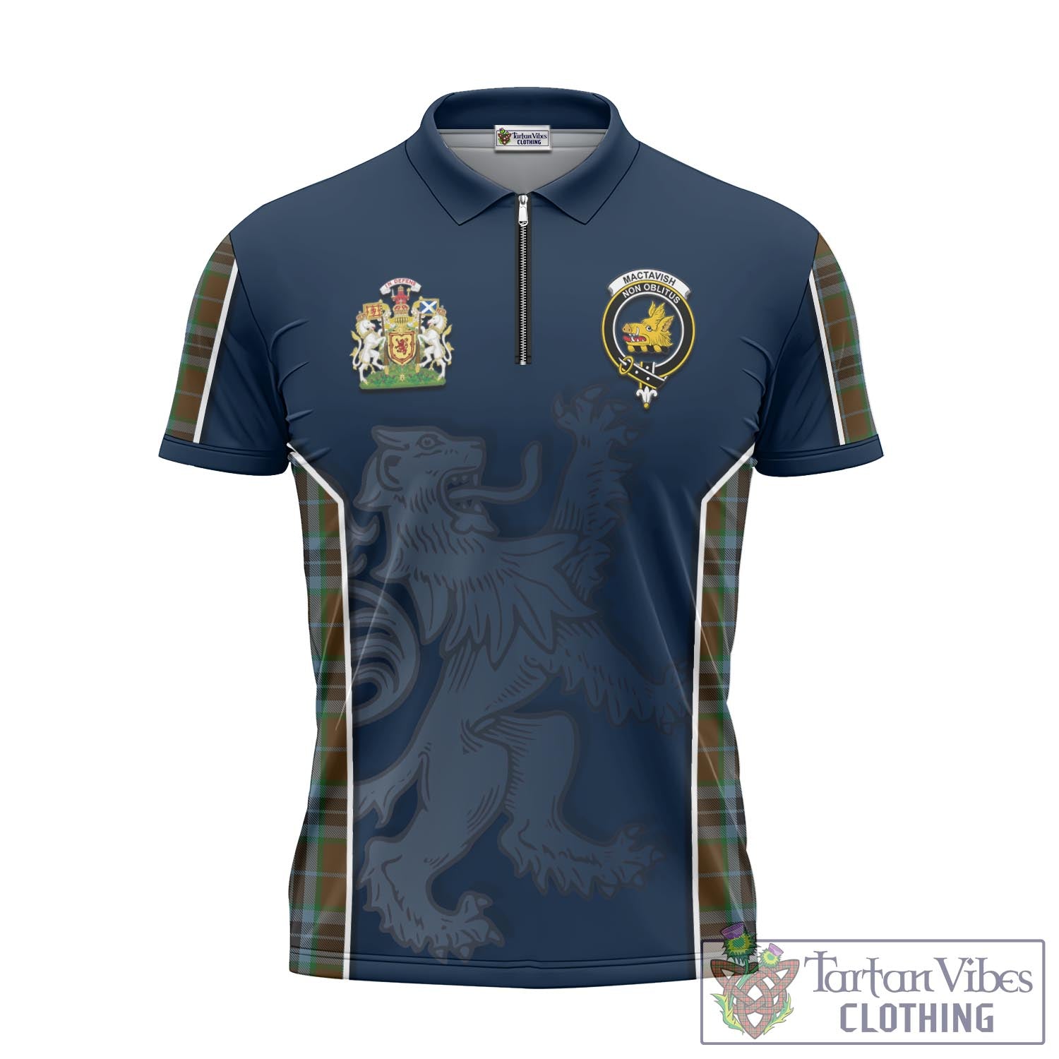 Tartan Vibes Clothing MacTavish Hunting Tartan Zipper Polo Shirt with Family Crest and Lion Rampant Vibes Sport Style