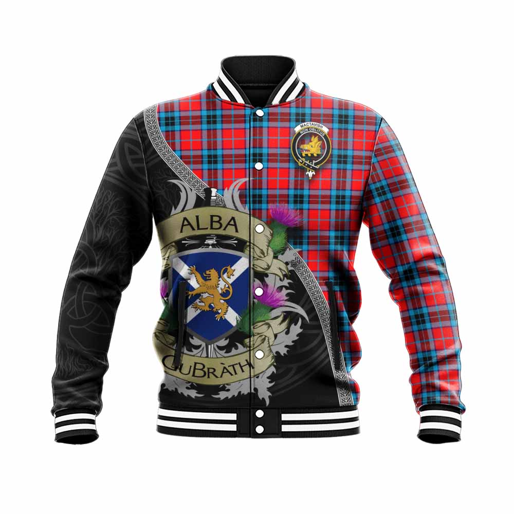 Tartan Vibes Clothing MacTavish (McTavish) Tartan Family Crest Baseball Jacket Lion Rampant Royal Thistle Shield Celtic Inspired