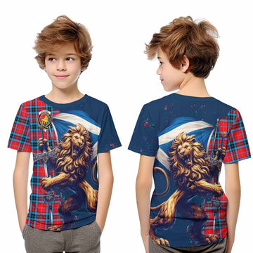 MacTavish (McTavish) Tartan Family Crest Kid T-Shirt with Scottish Majestic Lion