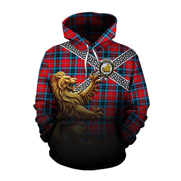 MacTavish (McTavish) Crest Tartan Cotton Hoodie with Golden Lion Emblem Celtic Style