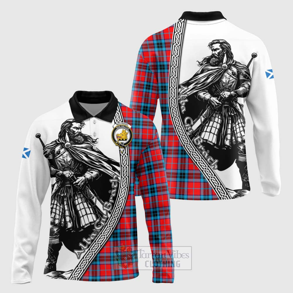 Tartan Vibes Clothing MacTavish (McTavish) Tartan Clan Crest Long Sleeve Polo Shirt with Highlander Warrior Celtic Style