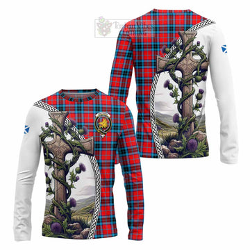 Tartan Vibes Clothing MacTavish (McTavish) Tartan Long Sleeve T-Shirt with Family Crest and St. Andrew's Cross Accented by Thistle Vines
