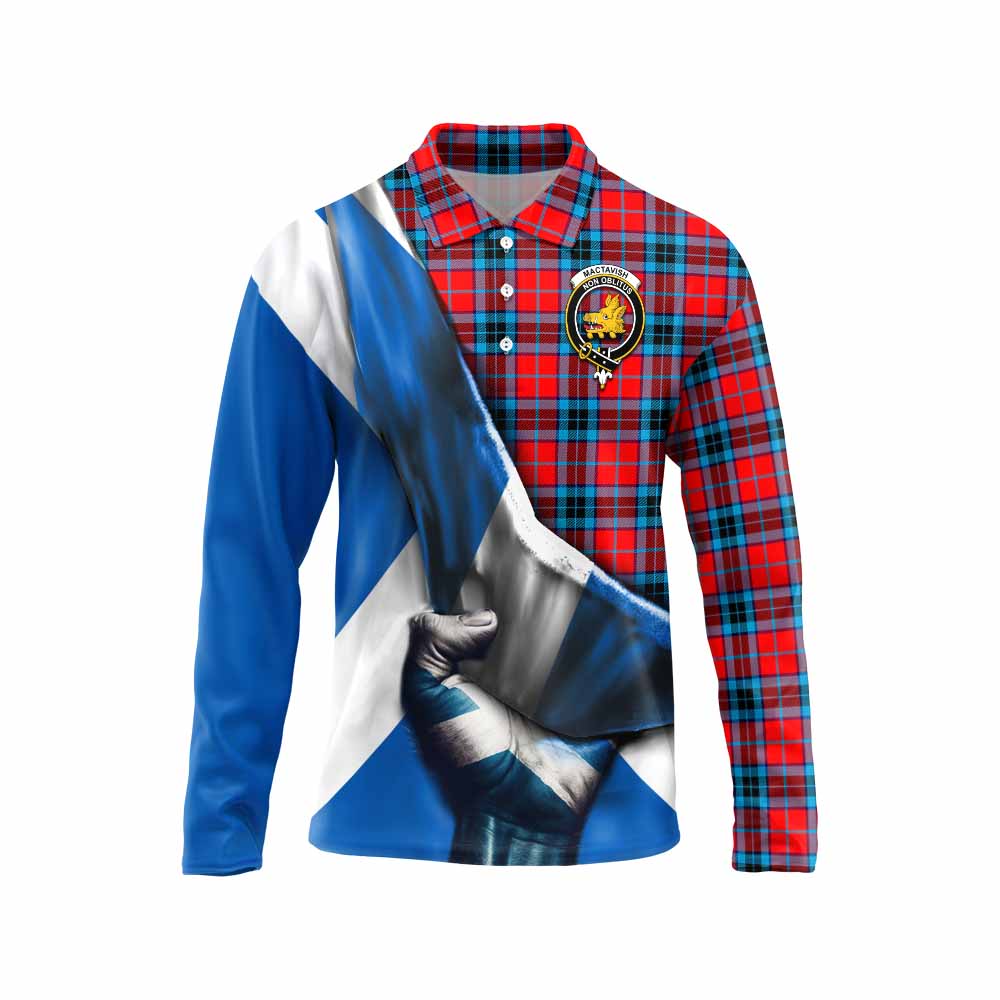 Tartan Vibes Clothing MacTavish (McTavish) Tartan Long Sleeve Polo Shirt with Family Crest Scotland Patriotic Style