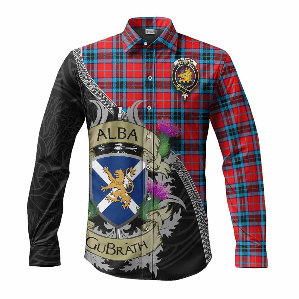 Tartan Vibes Clothing MacTavish (McTavish) Tartan Family Crest Long Sleeve Button Shirt Lion Rampant Royal Thistle Shield Celtic Inspired
