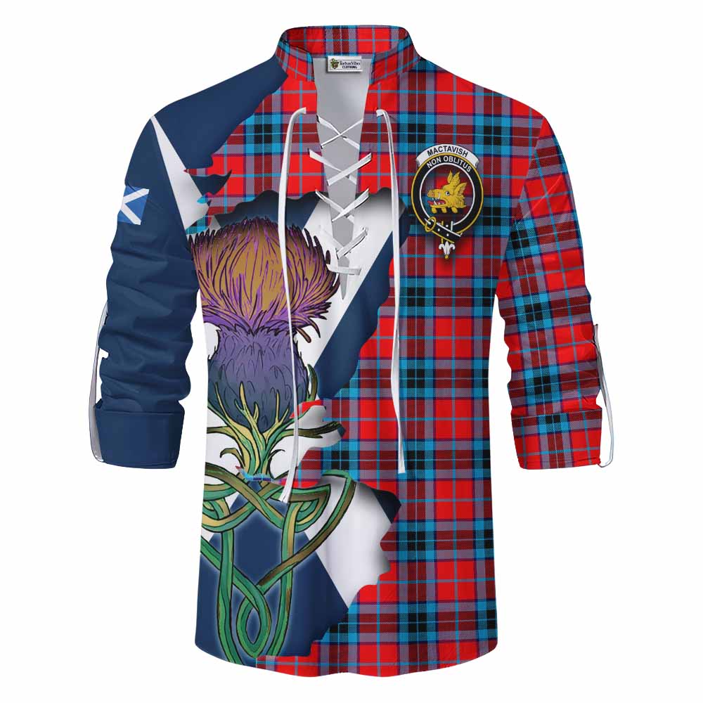 Tartan Vibes Clothing MacTavish (McTavish) Tartan Family Crest Ghillie Kilt Shirt Scottish Thistle Celtic Inspired