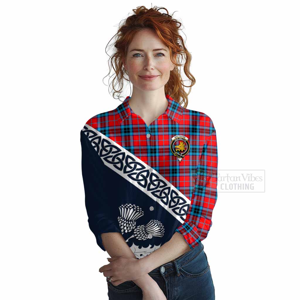 Tartan Vibes Clothing MacTavish (McTavish) Tartan Women's Casual Shirt Featuring Thistle and Scotland Map