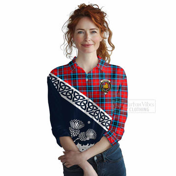 Tartan Vibes Clothing MacTavish (McTavish) Tartan Women's Casual Shirt Featuring Thistle and Scotland Map