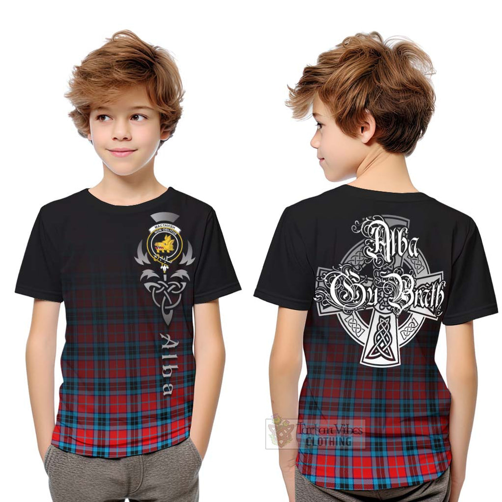 Tartan Vibes Clothing MacTavish (McTavish) Tartan Kid T-Shirt Featuring Alba Gu Brath Family Crest Celtic Inspired