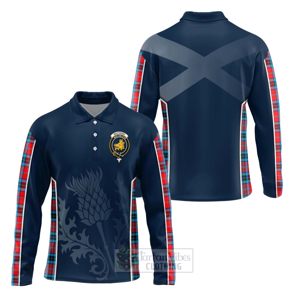 Tartan Vibes Clothing MacTavish (McTavish) Tartan Long Sleeve Polo Shirt with Family Crest and Scottish Thistle Vibes Sport Style