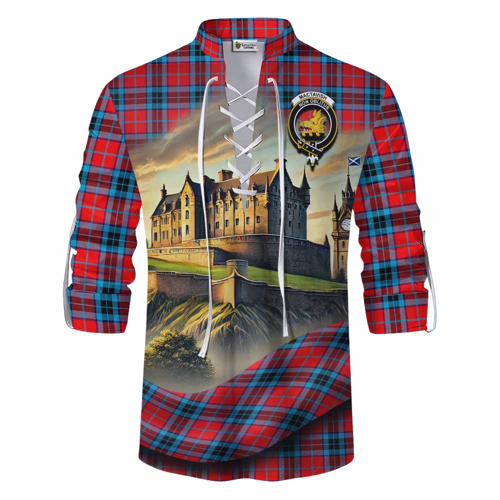 Tartan Vibes Clothing MacTavish (McTavish) Tartan Family Crest Ghillie Kilt Shirt with Scottish Ancient Castle Style