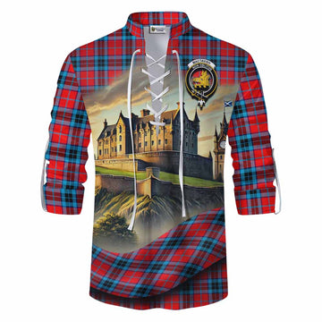 Tartan Vibes Clothing MacTavish (McTavish) Tartan Family Crest Ghillie Kilt Shirt with Scottish Ancient Castle Style