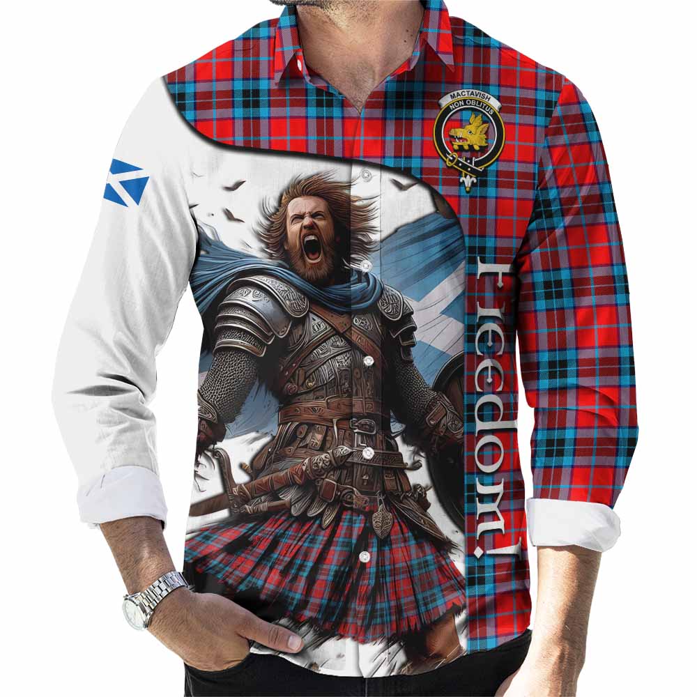 Tartan Vibes Clothing MacTavish (McTavish) Crest Tartan Long Sleeve Button Shirt Inspired by the Freedom of Scottish Warrior