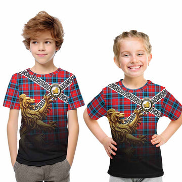 MacTavish (McTavish) Crest Tartan Kid T-Shirt with Golden Lion Emblem Celtic Style