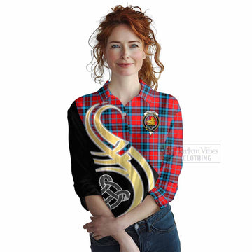 MacTavish (McTavish) Tartan Women's Casual Shirt with Family Crest and Celtic Symbol Style