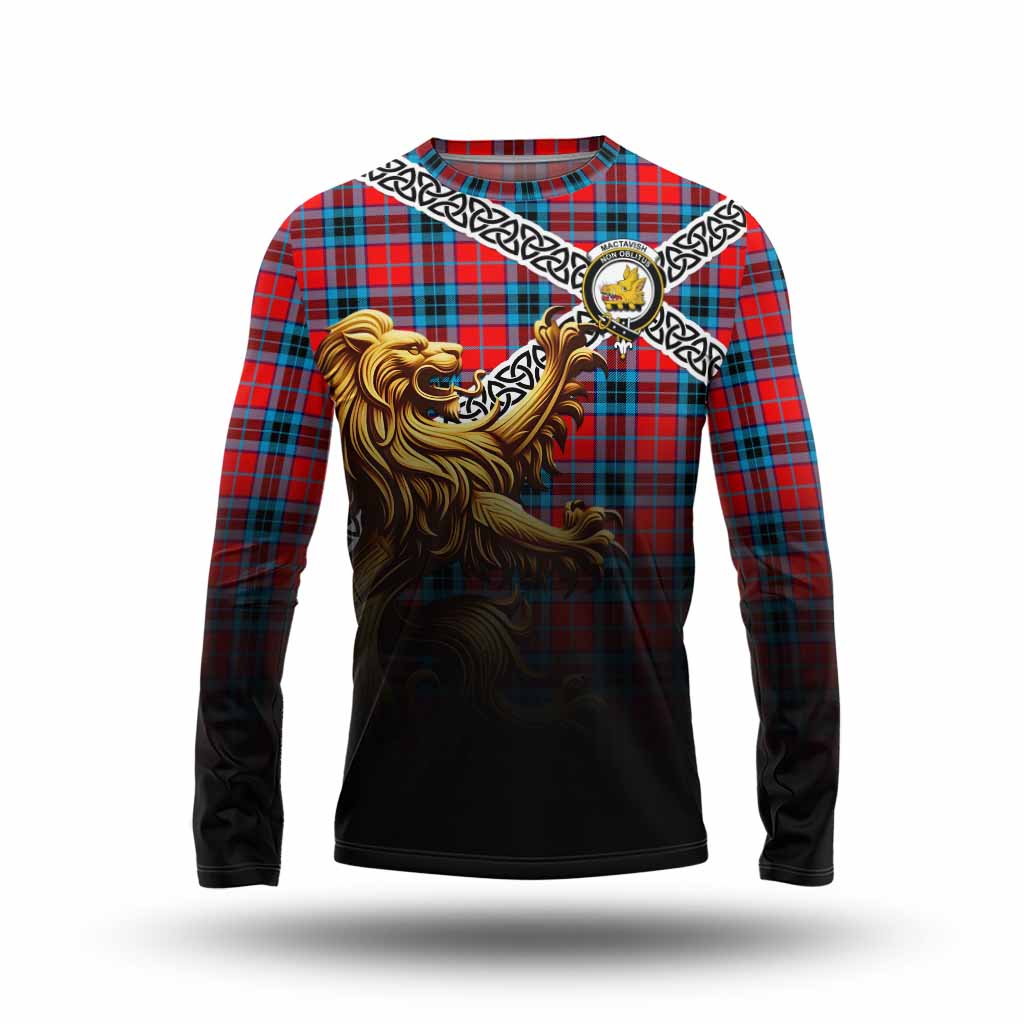 Tartan Vibes Clothing MacTavish (McTavish) Crest Tartan Long Sleeve T-Shirt with Golden Lion Emblem Celtic Style
