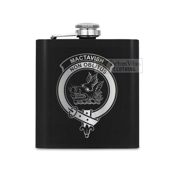 Tartan Vibes Clothing MacTavish (McTavish) Crest Hip Flask Set 7oz Black Stainless Steel with A Gift Box