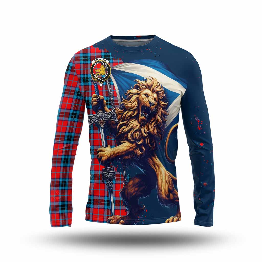 Tartan Vibes Clothing MacTavish (McTavish) Tartan Family Crest Long Sleeve T-Shirt with Scottish Majestic Lion