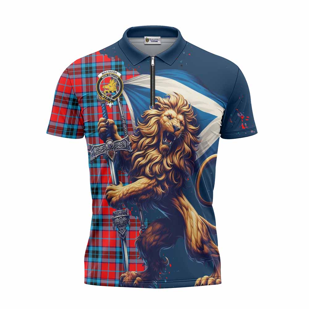 Tartan Vibes Clothing MacTavish (McTavish) Tartan Family Crest Zipper Polo Shirt with Scottish Majestic Lion