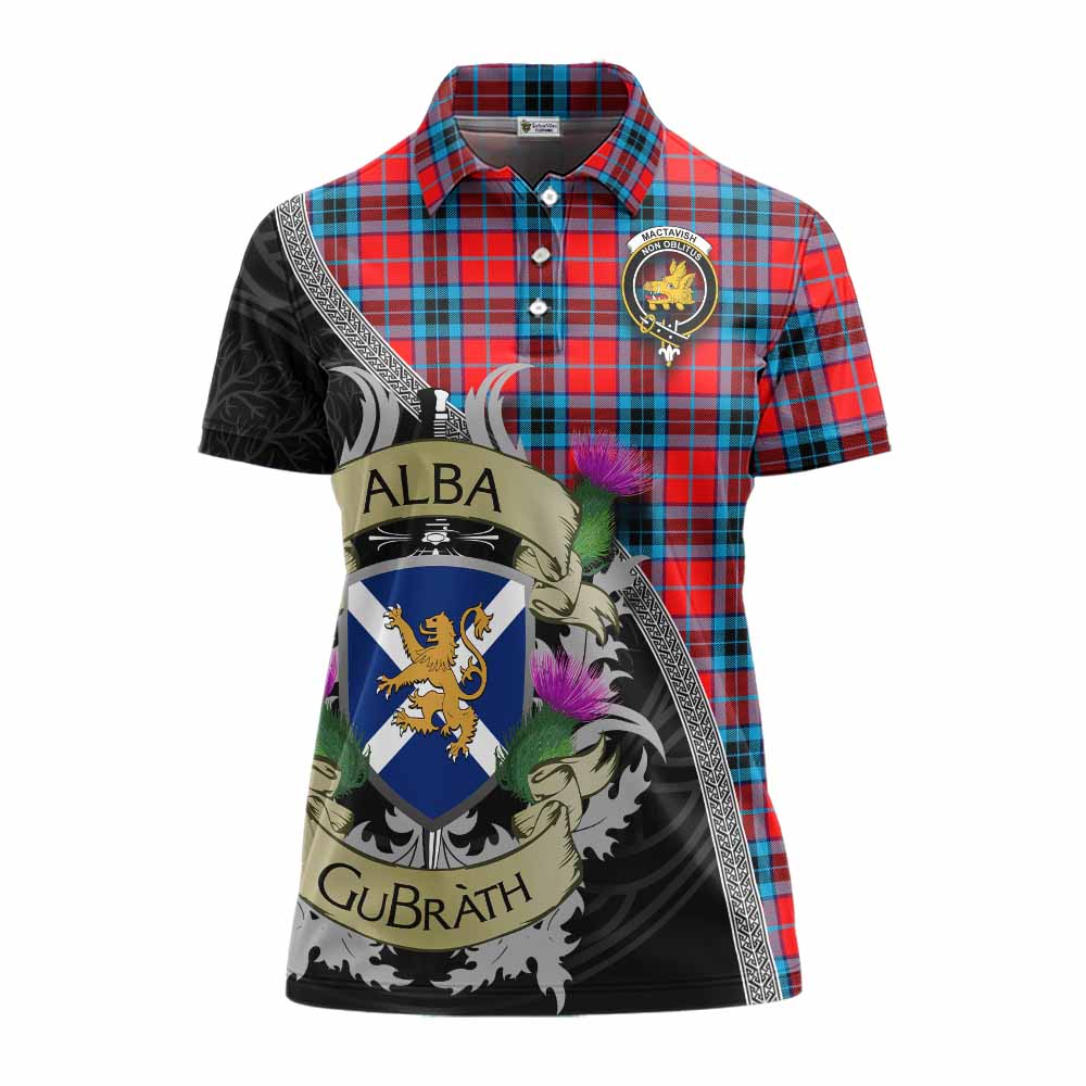 Tartan Vibes Clothing MacTavish (McTavish) Tartan Family Crest Women's Polo Shirt Lion Rampant Royal Thistle Shield Celtic Inspired