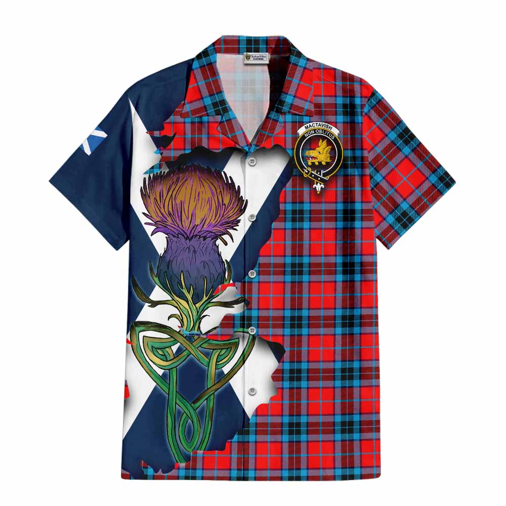 Tartan Vibes Clothing MacTavish (McTavish) Tartan Family Crest Short Sleeve Button Shirt Scottish Thistle Celtic Inspired