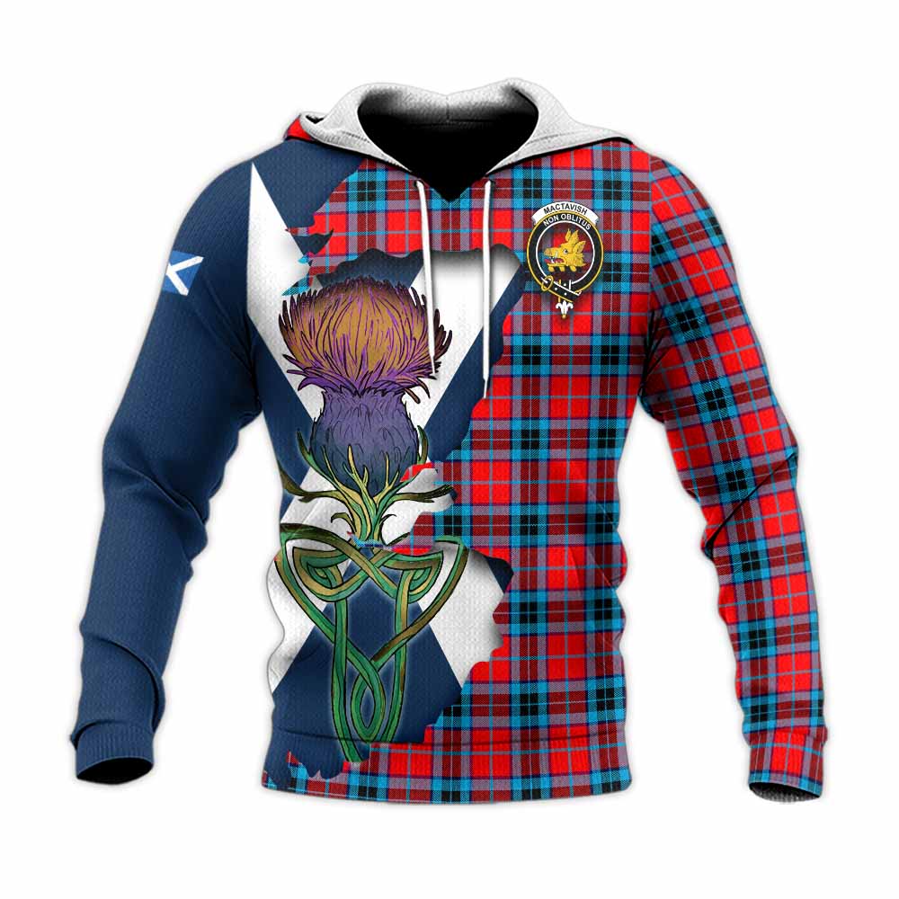 Tartan Vibes Clothing MacTavish (McTavish) Tartan Family Crest Knitted Hoodie Scottish Thistle Celtic Inspired