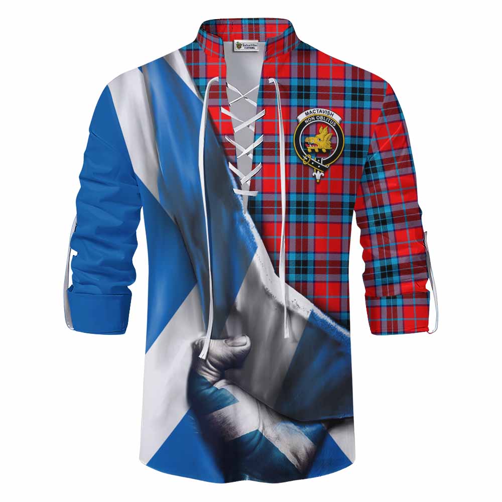 Tartan Vibes Clothing MacTavish (McTavish) Tartan Ghillie Kilt Shirt with Family Crest Scotland Patriotic Style