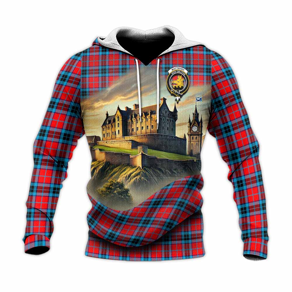 Tartan Vibes Clothing MacTavish (McTavish) Tartan Family Crest Knitted Hoodie with Scottish Ancient Castle Style