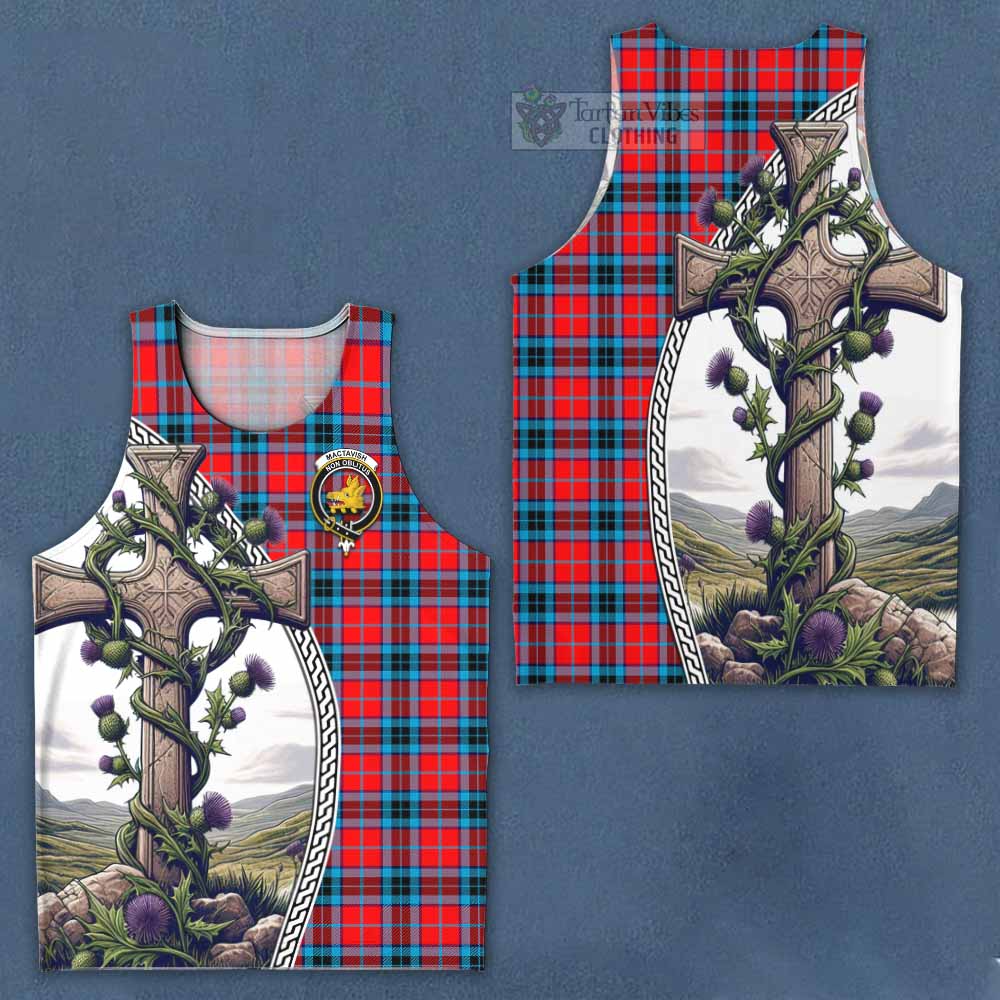 Tartan Vibes Clothing MacTavish (McTavish) Tartan Men's Tank Top with Family Crest and St. Andrew's Cross Accented by Thistle Vines
