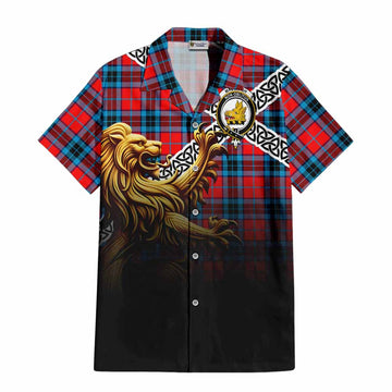 MacTavish (McTavish) Crest Tartan Hawaiian Shirt with Golden Lion Emblem Celtic Style