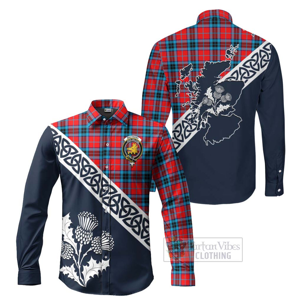 Tartan Vibes Clothing MacTavish (McTavish) Tartan Long Sleeve Button Shirt Featuring Thistle and Scotland Map