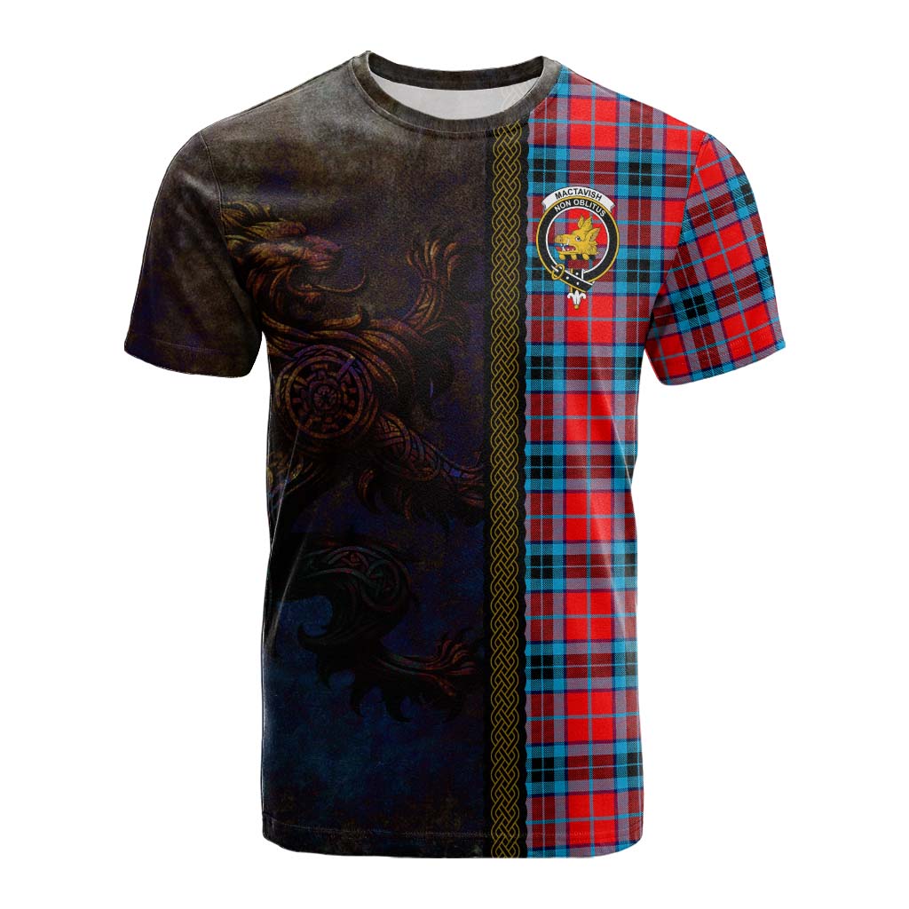 Tartan Vibes Clothing MacTavish (McTavish) Tartan Family Crest Cotton T-shirt Alba Gu Brath Be Brave Lion Ancient Style