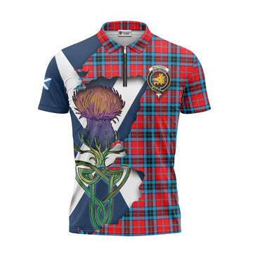 MacTavish (McTavish) Tartan Family Crest Zipper Polo Shirt Scottish Thistle Celtic Inspired