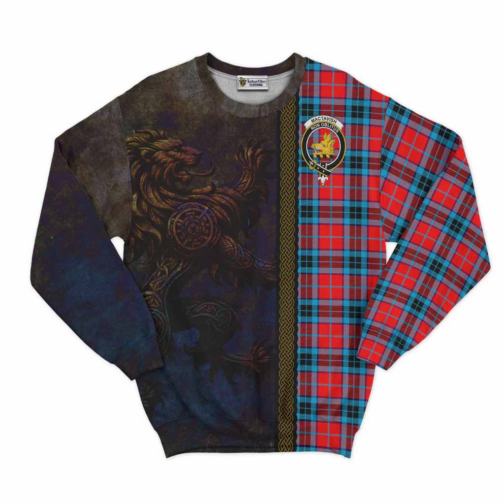 Tartan Vibes Clothing MacTavish (McTavish) Tartan Family Crest Sweatshirt Alba Gu Brath Be Brave Lion Ancient Style
