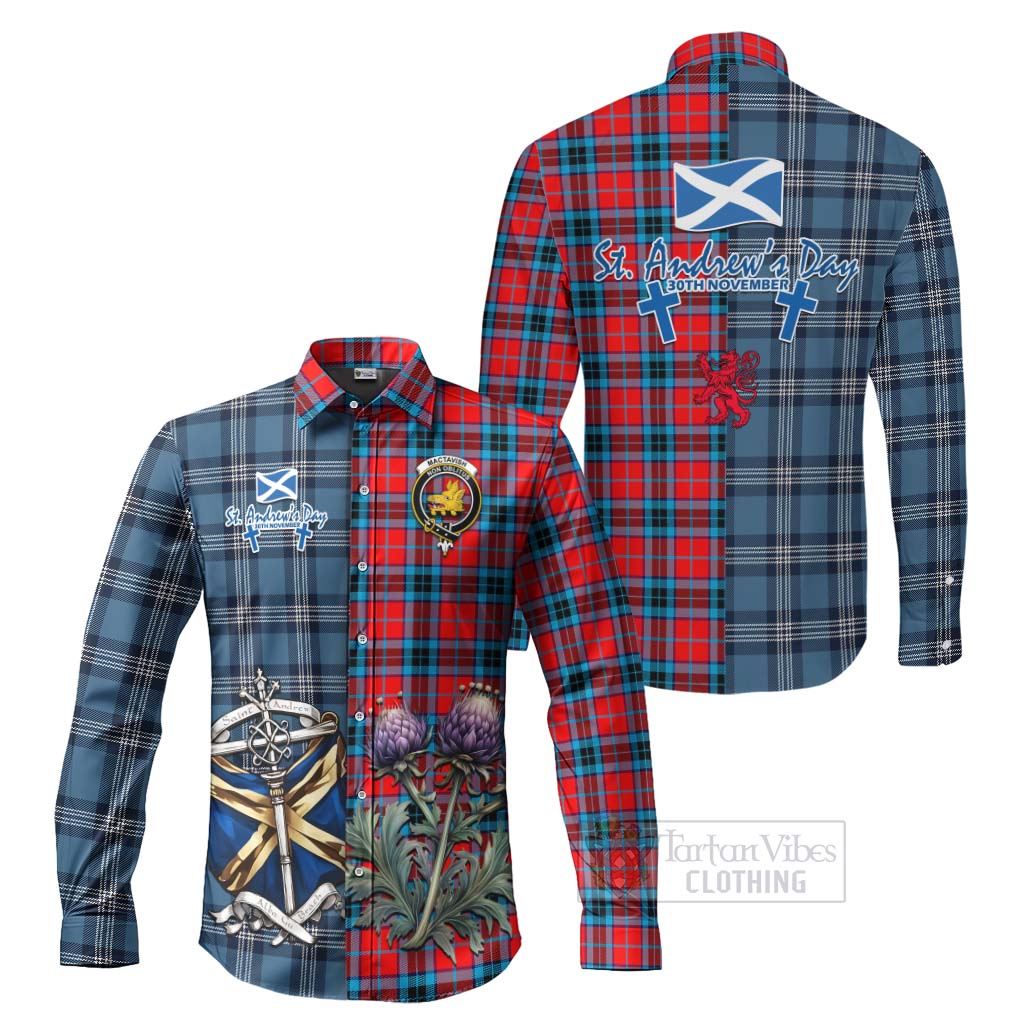 Tartan Vibes Clothing MacTavish (McTavish) Tartan Long Sleeve Button Shirt Happy St. Andrew's Day Half Tartan Style