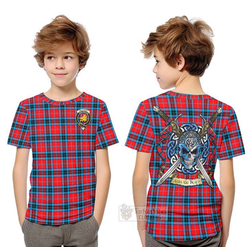 Tartan Vibes Clothing MacTavish (McTavish) Tartan Kid T-Shirt with Family Crest Celtic Skull Style