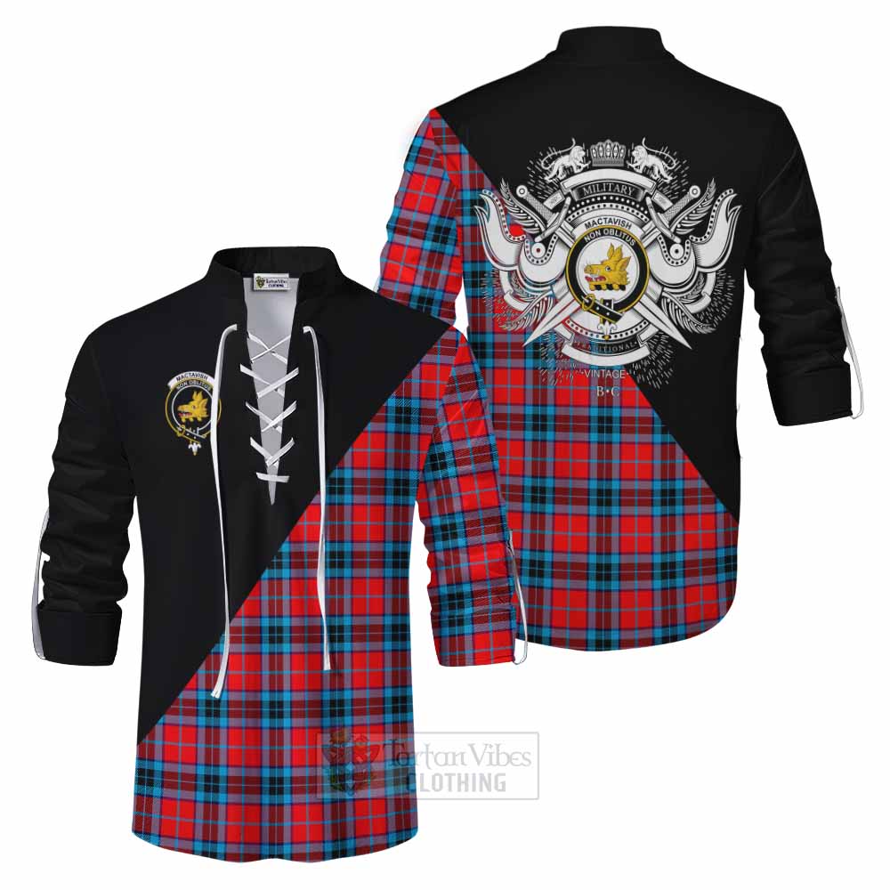 Tartan Vibes Clothing MacTavish (McTavish) Tartan Ghillie Kilt Shirt with Family Crest and Military Logo Style