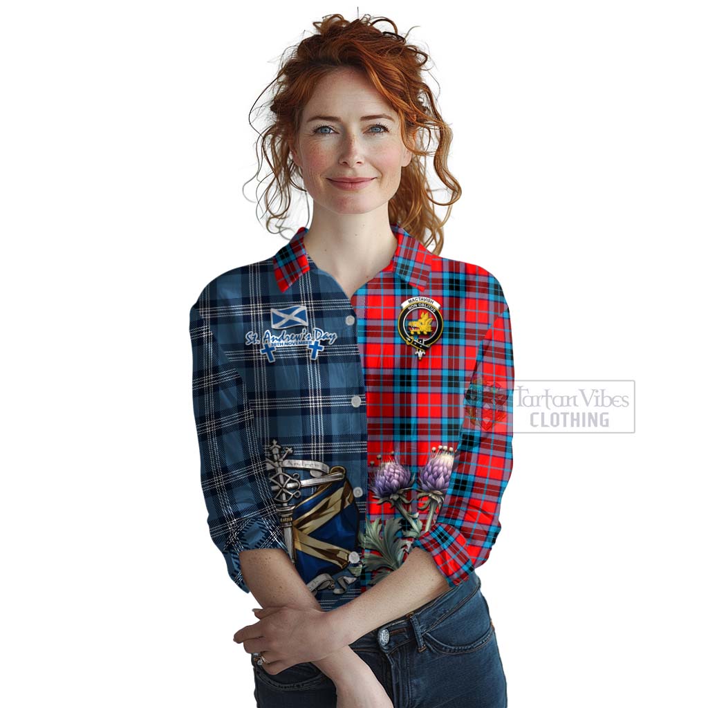 Tartan Vibes Clothing MacTavish (McTavish) Tartan Women's Casual Shirt Happy St. Andrew's Day Half Tartan Style