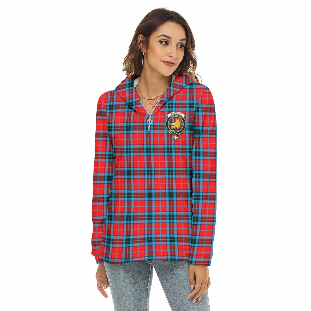 MacTavish (McTavish) Tartan Women's Borg Fleece Hoodie with Half Zip with Family Crest Female - Tartan Vibes Clothing