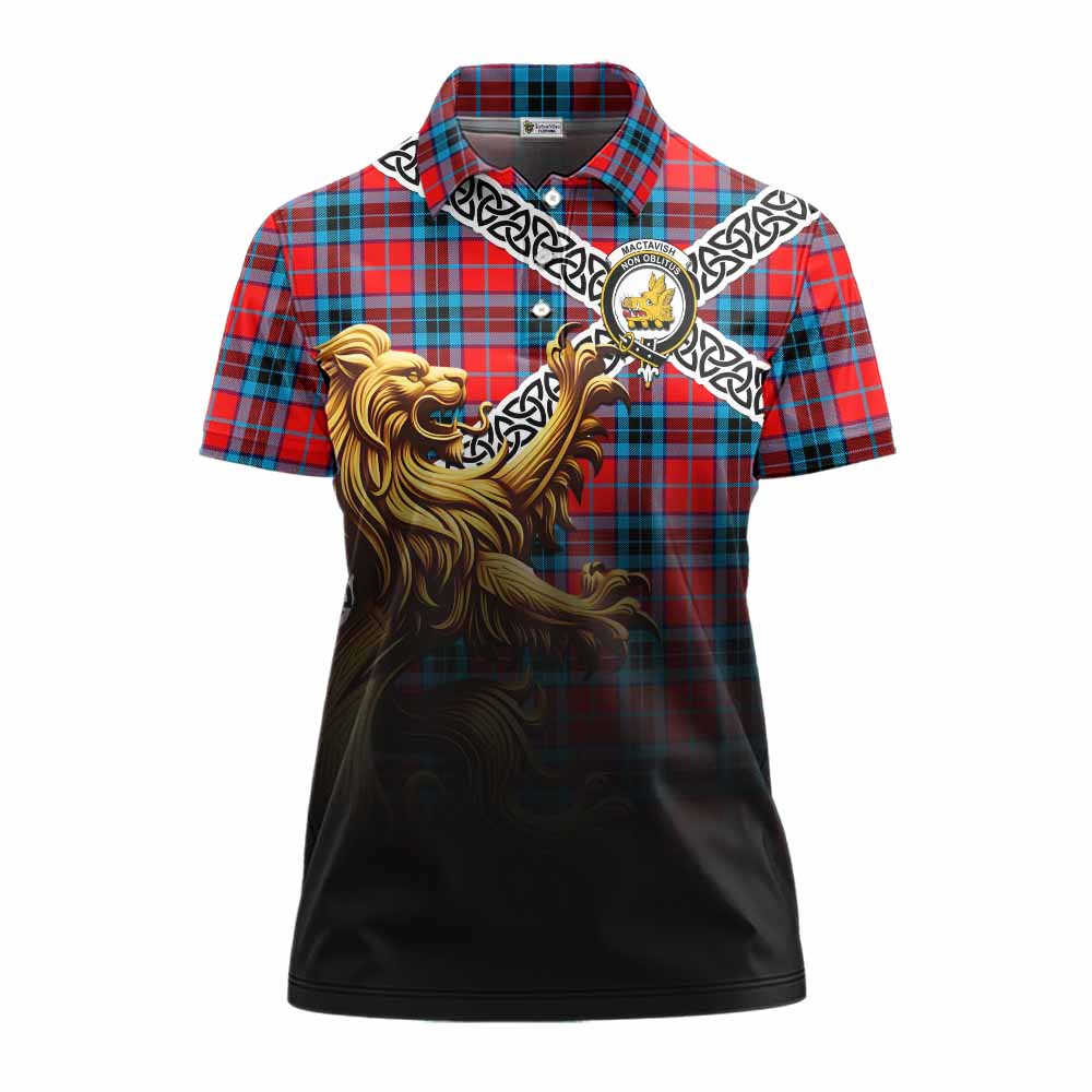 MacTavish (McTavish) Crest Tartan Women's Polo Shirt with Golden Lion Emblem Celtic Style Women - Tartan Vibes Clothing