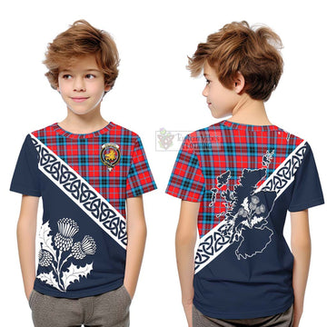 Tartan Vibes Clothing MacTavish (McTavish) Tartan Kid T-Shirt Featuring Thistle and Scotland Map