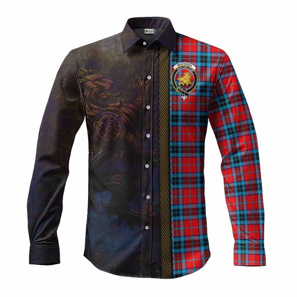 Tartan Vibes Clothing MacTavish (McTavish) Tartan Family Crest Long Sleeve Button Shirt Alba Gu Brath Be Brave Lion Ancient Style