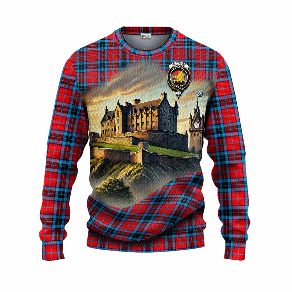 MacTavish (McTavish) Tartan Family Crest Knitted Sweater with Scottish Ancient Castle Style Unisex - Tartan Vibes Clothing