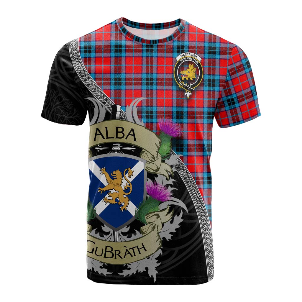 Tartan Vibes Clothing MacTavish (McTavish) Tartan Family Crest Cotton T-shirt Lion Rampant Royal Thistle Shield Celtic Inspired